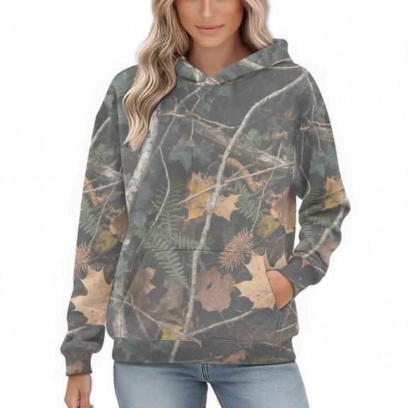 Womens Camo Hoodies Oversized Maple Leaf Fleece Pullover Sweatshirts Long Sleeve Unisex Mens Shirts Tops, 3XL Camouflage