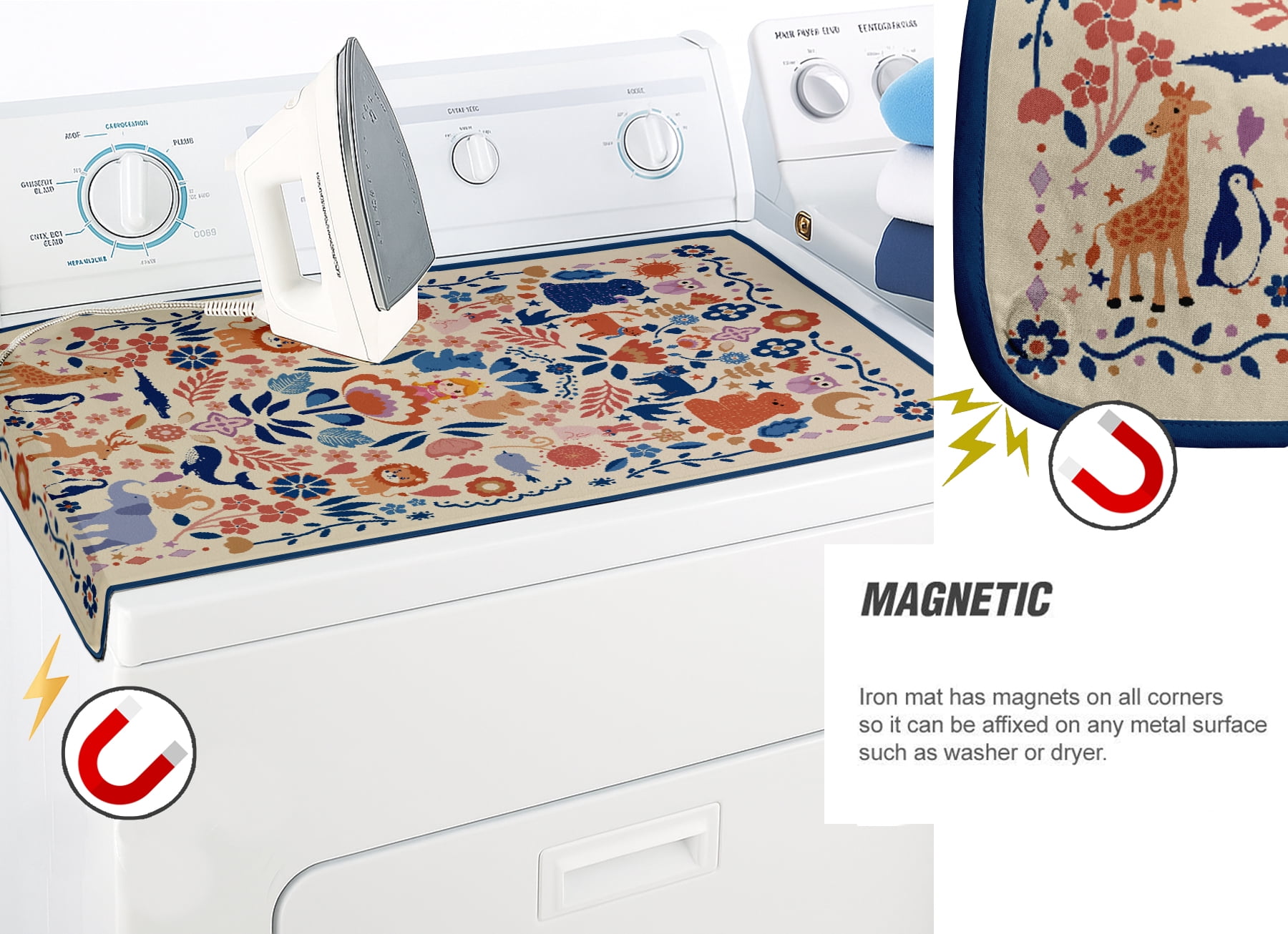 Vargottam Cotton Magnetic Ironing Mat - Washable Fabric, Fiber Pad & Iron Rest - Foldable, Lightweight Ironing Surface for Tabletop, Washer, or Dryer - Kids