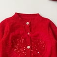 thumbnail image 3 of Suéter de cuello redondo para primavera y otoño e invierno para niñas, suéter con lazo en forma de corazón y botones de perlas, cárdigan de manga larga, suéter para niños, parte superior de poliéster, 3 of 6