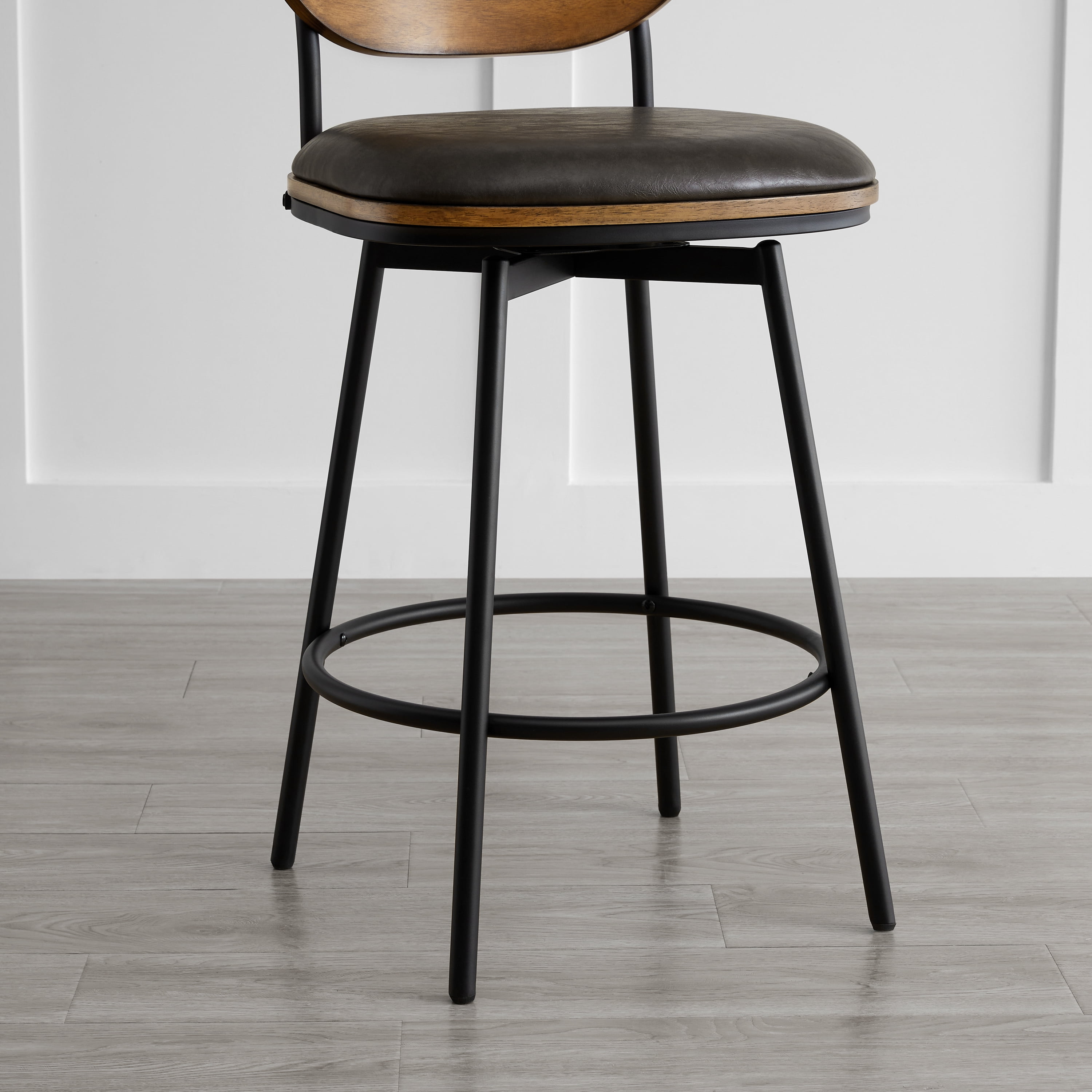 Spruce & Spring Counter Height Swivel Bar Stool with Wood Back and Metal Legs Set of 2, Dark Grey