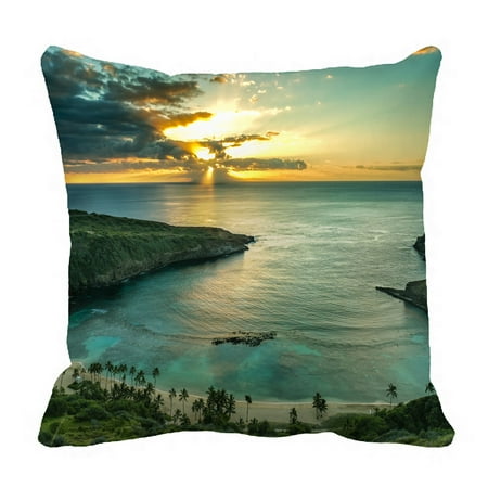 PHFZK Landscape Nature Scenery Pillow Case, Sunrise over Hanauma Bay on Oahu, Hawaii Pillowcase Throw Pillow Cushion Cover Two Sides Size 18x18