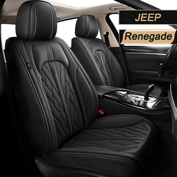 AOMSAZTO Fit Jeep Renegade 2015-2021 Black Car seat Cover 5-seat Faux Leather Full Set Compatible Airbag