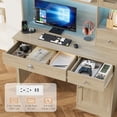 thumbnail image 7 of Homfa Executive Desk with Hutch & Power Outlets & LED Lights, Wood Writing Study Table, Home Office Computer Desk with Adjustable Shelves and Drawers, Oak, 7 of 7