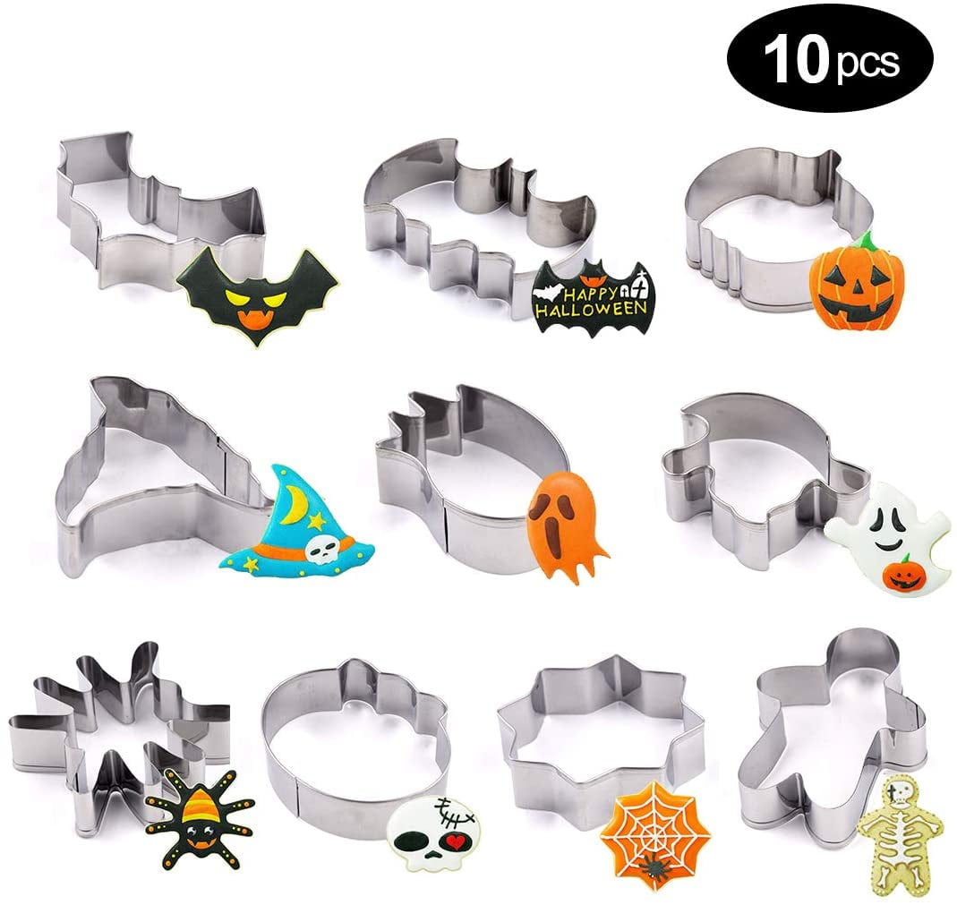 10 pcs Halloween Cookie Cutters, Cookie Cutter Set Pumpkin Bat Ghost