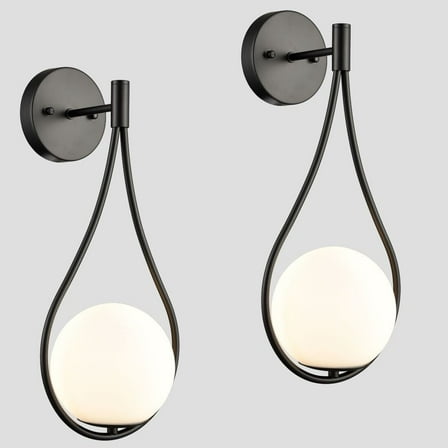 Claxy Black Wall Sconce with Globe Milk Glass Set of 2