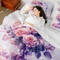 thumbnail image 4 of Manfei Romantic Rose Adult Bedding Comforter Set 7pcs, Plum Flower Floral King Bedding Sets, Art Watercolor Reversible Bed Sheets, Breathable Home Decor, 4 of 7