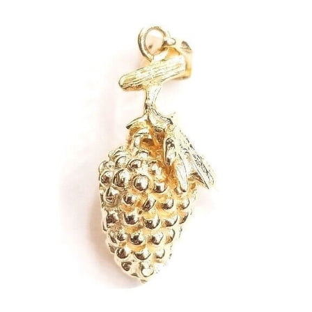 14k yellow gold 3D grapes leaf uvas fruit angoor pendant charm fine jewelry 3.3g