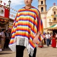 thumbnail image 2 of Mens Workout Shirt Mexican Cape Cape Ethnic Print Striped Fringe Poncho Mens Sprimg Clothing,Orange,One Size, 2 of 4