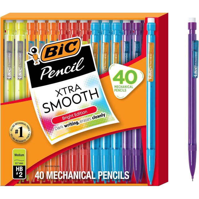BIC Xtra Smooth Bright Edition Mechanical Pencils, 0.7 mm Medium Point, Refillable and Retractable, 40-Count (Color Multi-color, Ink Color Black)