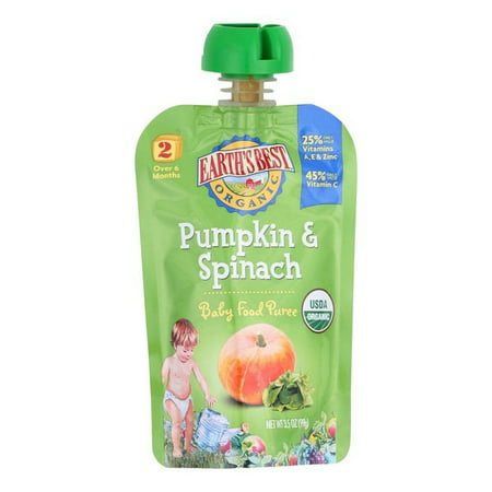 Earth's Best Organic Pumpkin And Spinach Baby Food Puree - Stage 2 - Pack of 12 - 3.5