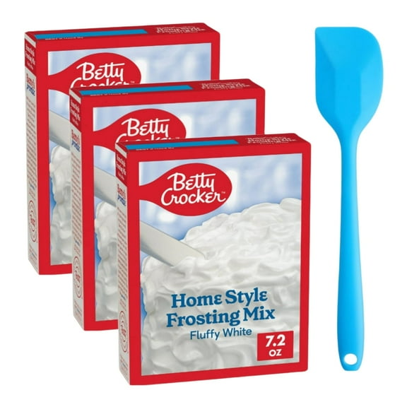 Betty Crocker HomeStyle Fluffy White Frosting Mix, 7.2 oz (3 pack) and 8in Silicone Spatula (Color Varies)