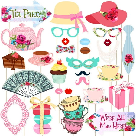 Tinksky 30 Pcs Funny Tea Party Photo Booth Props Party Accessories Decoration Favors Supplies