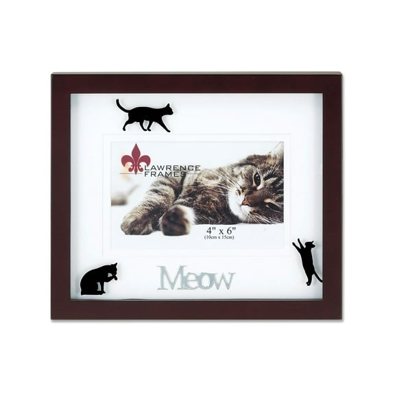 Lawrence Frames Walnut Wood 4x6 Meow Picture Frame - Matted Shadow Box Cat Frame 565664