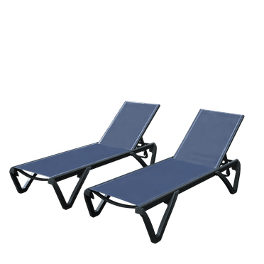 Outdoor Lounge Chair,Indoor Aluminum Plastic Patio Chaise Lounge with 5 Position Adjustable Backrest and Wheels, All Weather Reclining Chair for Patio, ,2-Pcs Set, Navy Blue