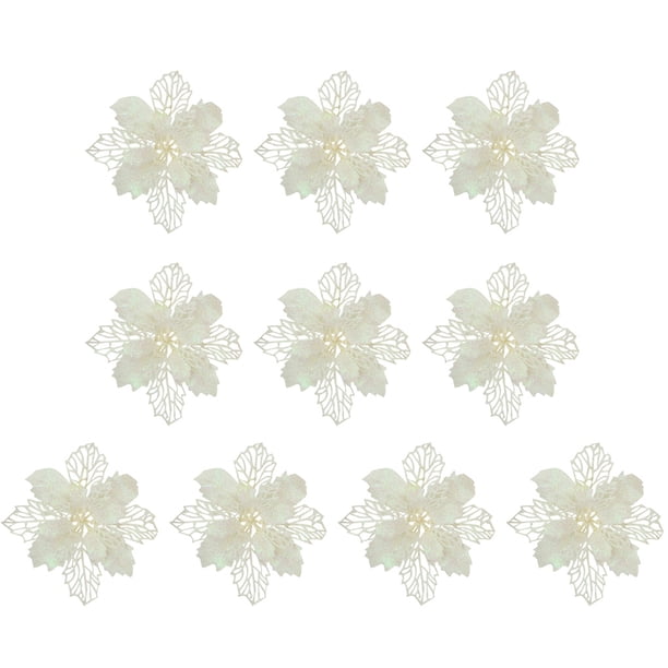 Advancent 10 piezas de flores artificiales de Navidad, flor de Pascua con purpurina, flor falsa reutilizable, manualidades DIY, fiesta de boda, Año Nuevo Kits de decoración para fiestas blanco Advancent HA008610-04