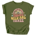 thumbnail image 4 of Young Wild Three Retro Rainbow Adorable 3rd Birthday Shirt for Infant Baby Toddler Girl Third Birthday Outfit Military Green Shirt 3T, 4 of 6