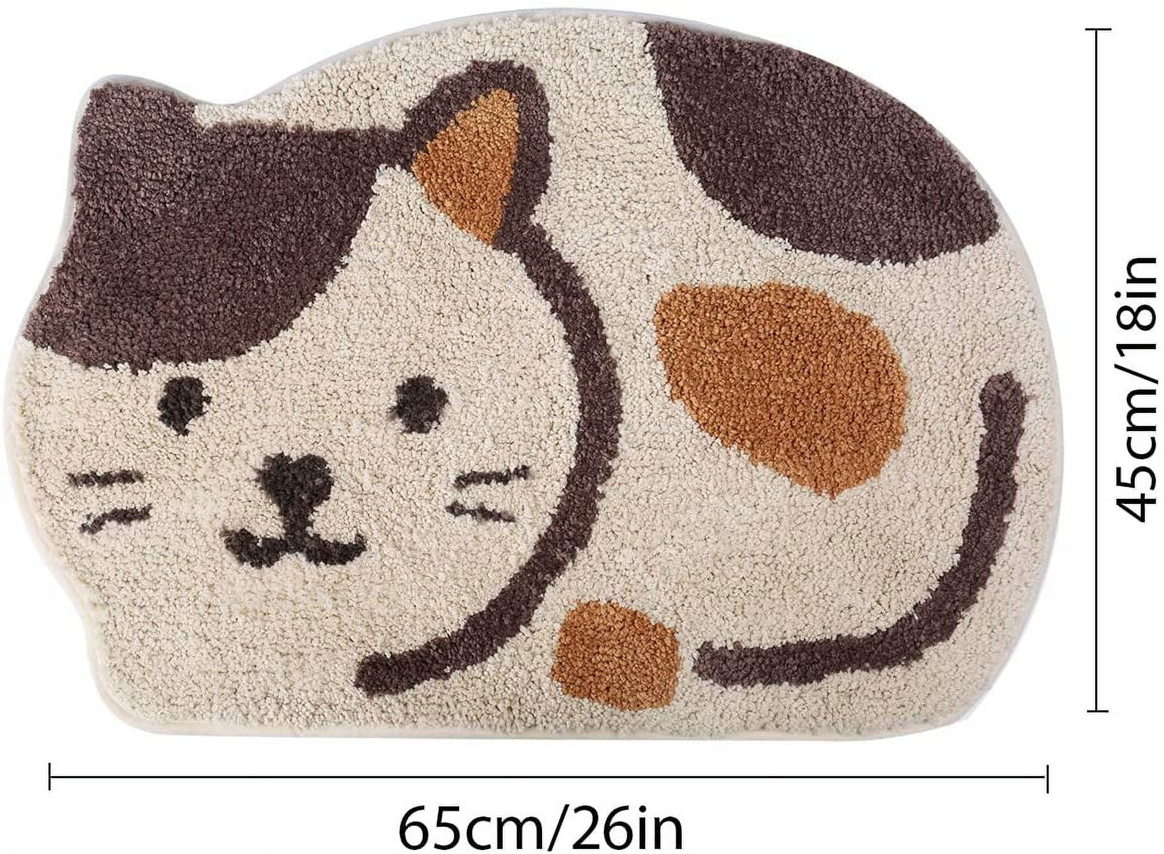 Lazzzy Cat Bath Mat Area Rug 18 x 26 Water Absorbent Soft Fluffy Door Mat  Plush Low Pile Rug Indoor for Bathroom Shower Kitchen Door Rug Beige