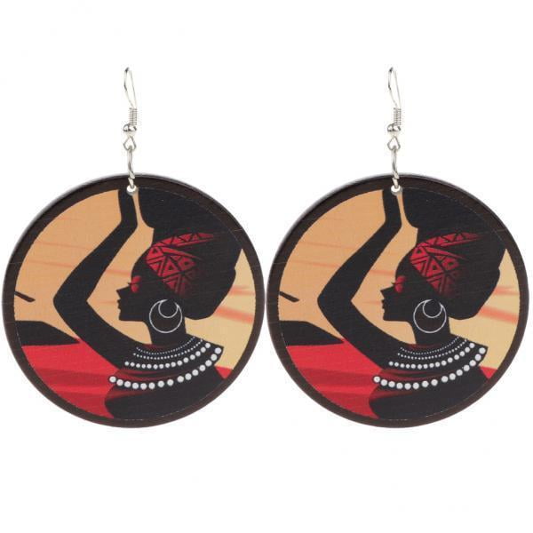 2xFashion Circle Wooden Earrings Dangle Drop Black edge Salvador Pendientes de madera redondos