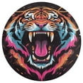 thumbnail image 3 of Tiger Animal Graffiti Soft Bedroom Round Area Rug, Washable Cute Nursery Circle Throw Mat, Non-Slip Contemporary Small Low Pile Floor Carpet for Dorm Bedside, 3 of 6