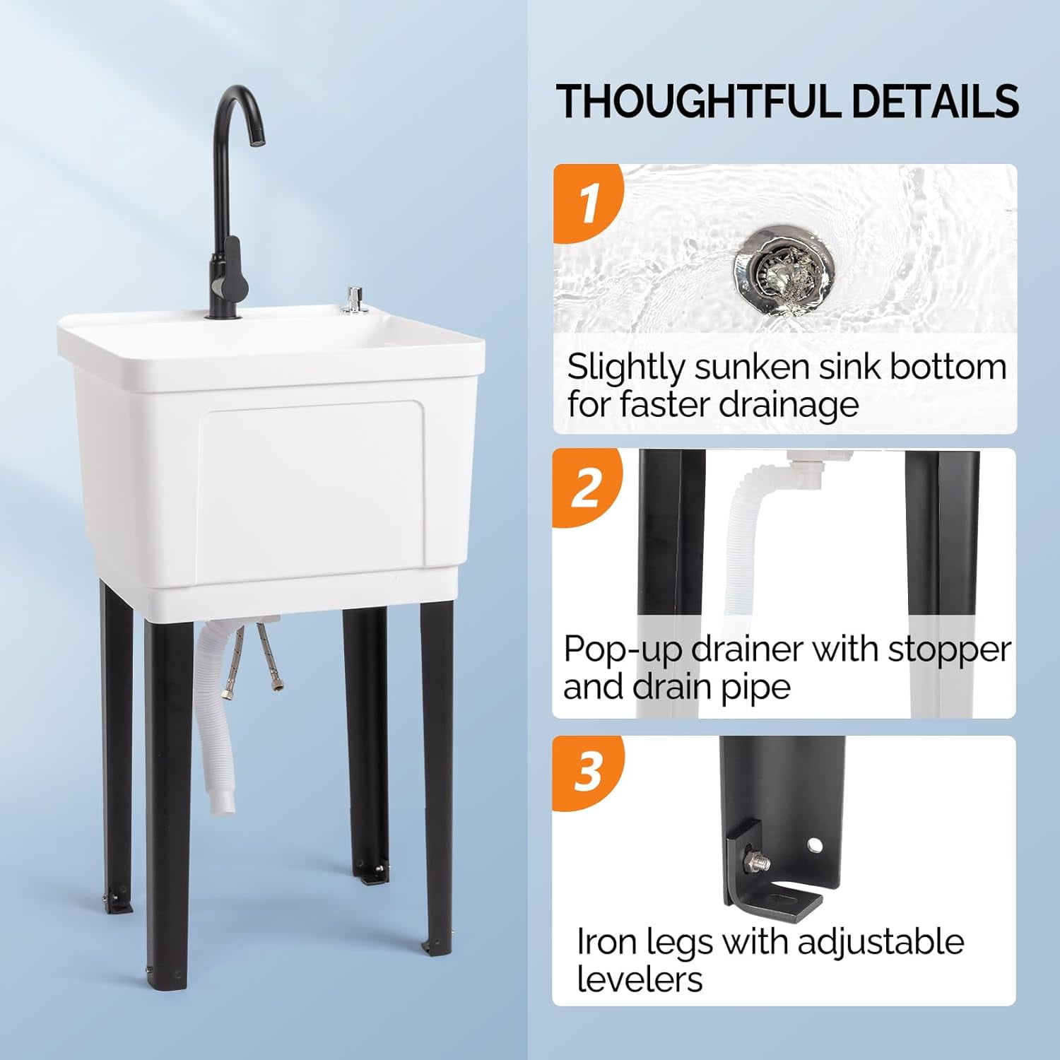 Ktaxon Freestanding Utility Sink Laundry Tub, with Stainless Steel Faucet, for Washing Room