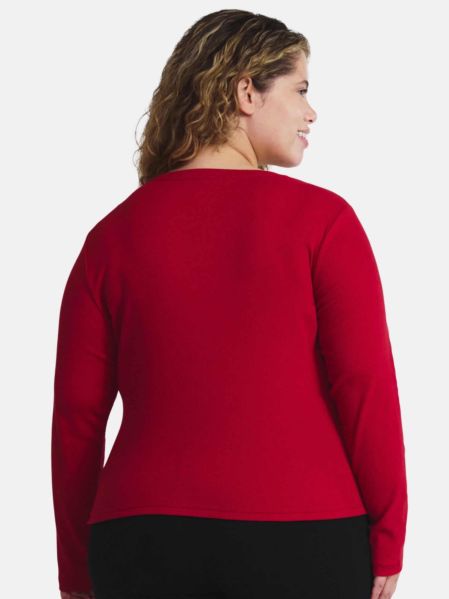 Terra & Sky Women's Plus Long Sleeve Notch Neck Top, Sizes 0X-5X