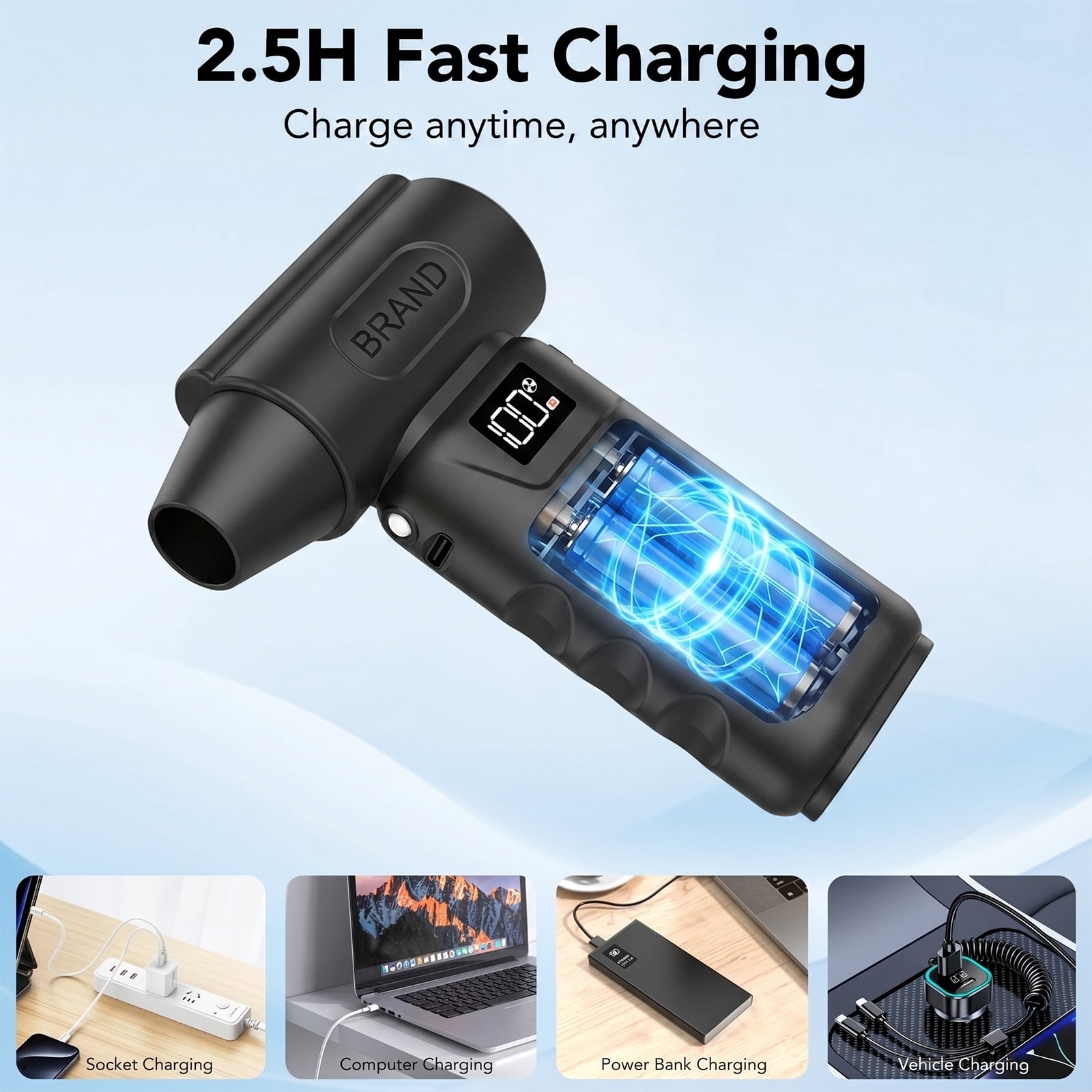 Solarplay Compressed Air Duster,130000RPM Handheld Car Vacuum/Air Blower& Pump,5 Gear Adjustable Electric Air Duster/Car Vacuum Cleaner,Keyboard Duster with LED Light-8 Kits Air Blower for Computer