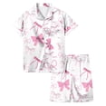 thumbnail image 1 of Pyjama Imprimé Nœud pour Filles Manches Courtes Bouton Haut Shorts Ensemble de Pyjama Maison, 1 of 4