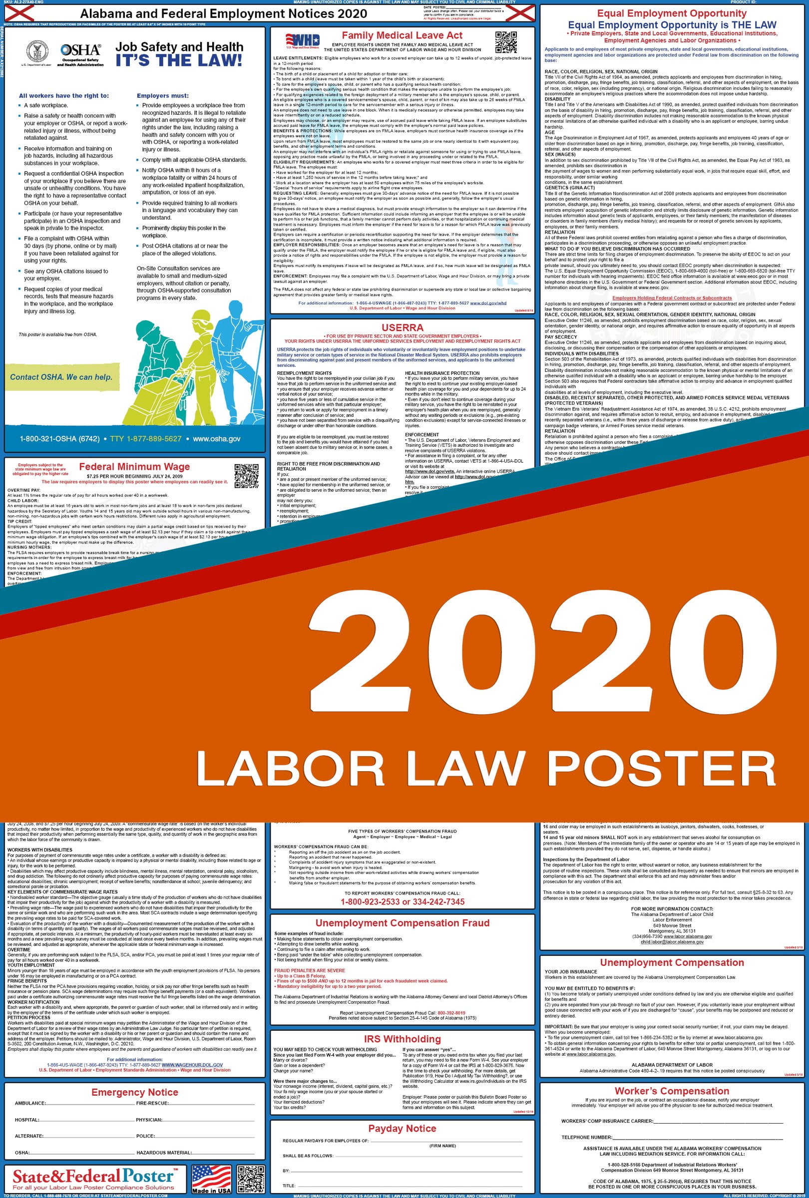 2020 Alabama State and Federal Labor Law Poster (Laminated) Walmart