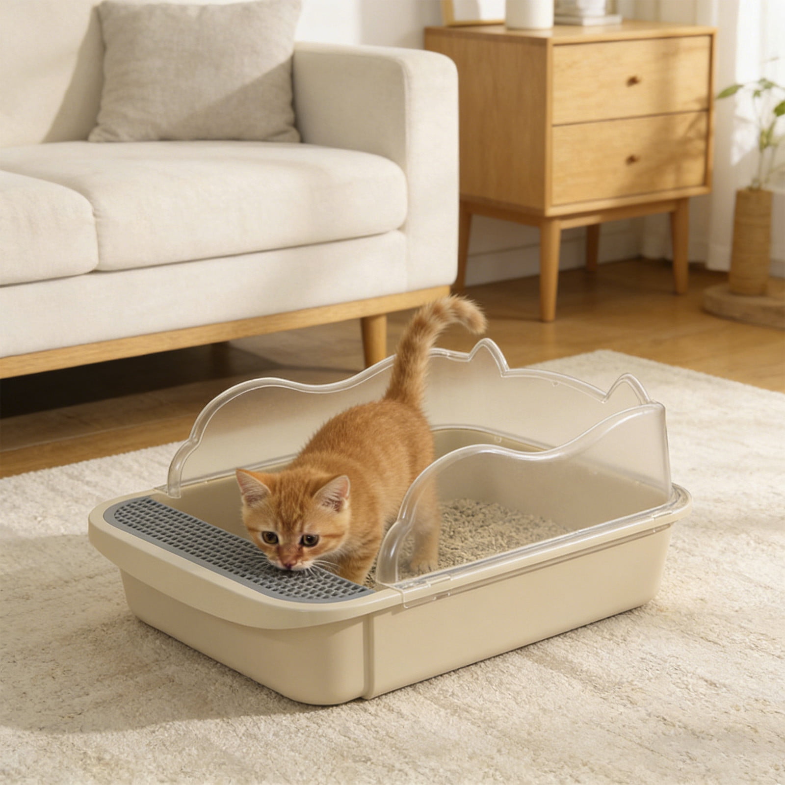 Msgweeeg Semi Enclosed High Bar Cats Litter Box Splash Proof Design with Cat Shovel Easy Clean Comfortable for Home Neat Hygiene Odor Control for Multiple Cats Modern Style