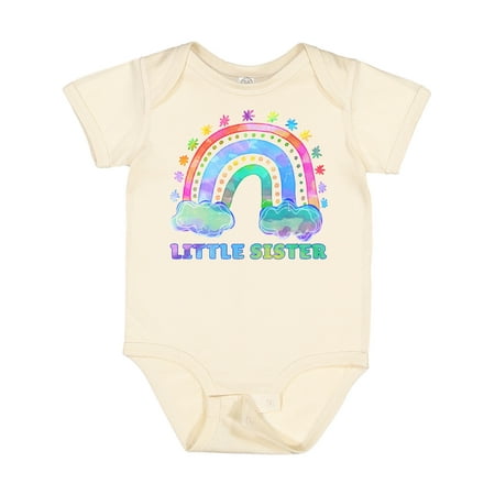 

Inktastic Little Sister Watercolor Rainbow with Clouds Gift Baby Girl Bodysuit