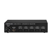 LYNEPAUAIO 2-In, 4-Out Speaker Selector Switch Box with 4-Zone Amplifier, Volume Control, Banana Jack, and 6.5mm Headphone Jack