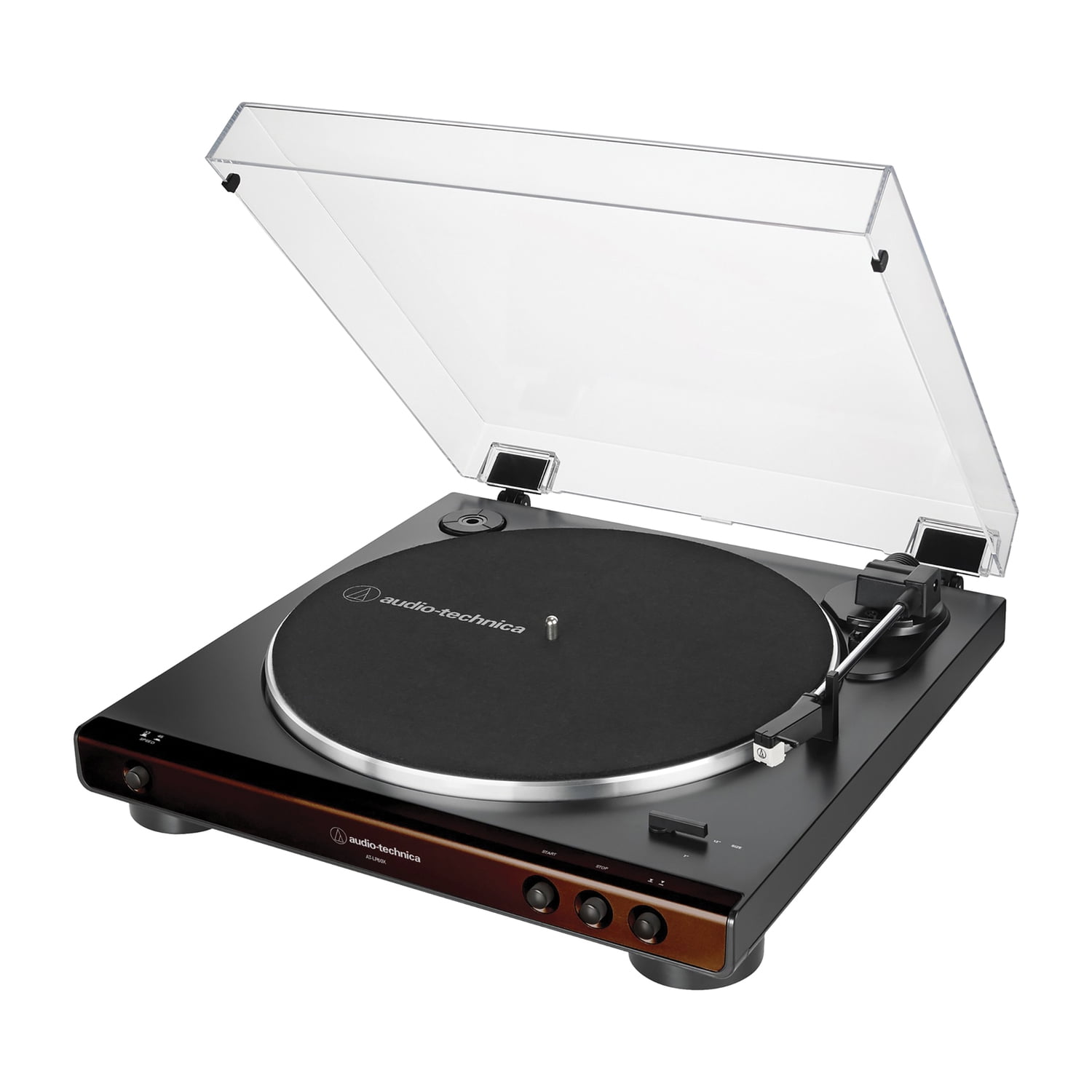 Audio-Technica 2-Speed Belt-Drive Fully Automatic Turntable with 45 RPM Adapter, Switchable Phono Preamp, and RCA Out, AT-LP60X, Black/Brown