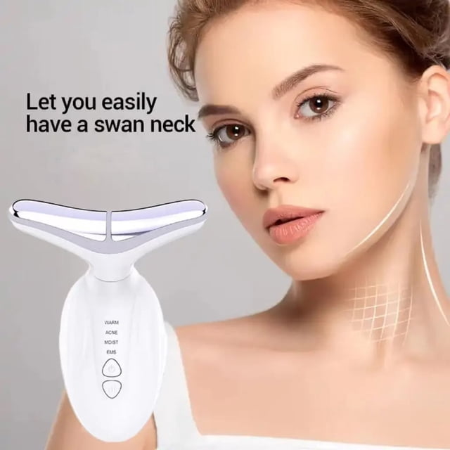 3-in-1 Neck and Face Massager with Heat, Vibration & Tri-Color Light, Rechargeable Skincare Tool for a Revitalized Appearance and At-Home Spa