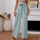 thumbnail image 2 of Pantalones anchos de pierna verde 2XL, color sólido, cintura con lazo, botones en la parte delantera, ajuste holgado informal para vacaciones, citas, trabajo y estilo diario, 2 of 6