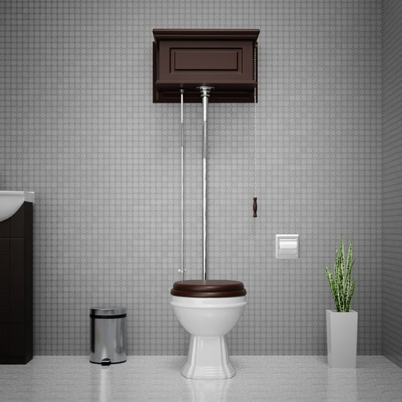 Renovator's Supply High Tank Pull Chain Toilet 74" White Elongated Bowl with Dark Oak High Tank