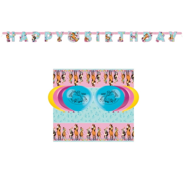 Exciting Spirit Riding Free Party Decor Bundle - Tablecloth, Banner, and Balloons