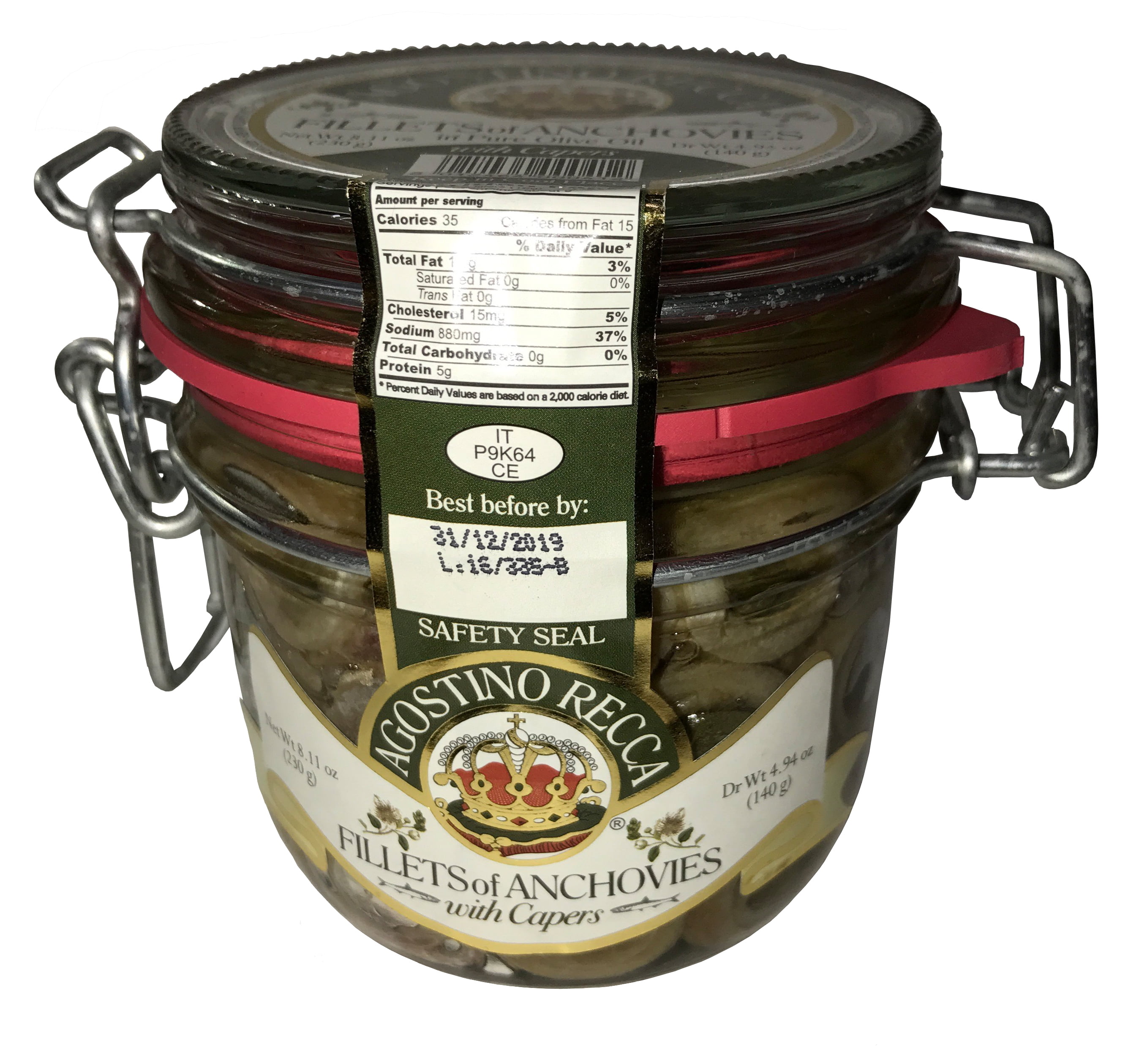 Agostino Recca Fillets of Anchovies With Capers in Pure Olive Oil Net weight 8.11 oz. by Agostino Recca