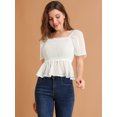 thumbnail image 2 of Blusa Corta Volante Fruncido Cuello Cuadrado Manga Corta Acampanada Peplum Para Mujeres Blanco XL, 2 of 6