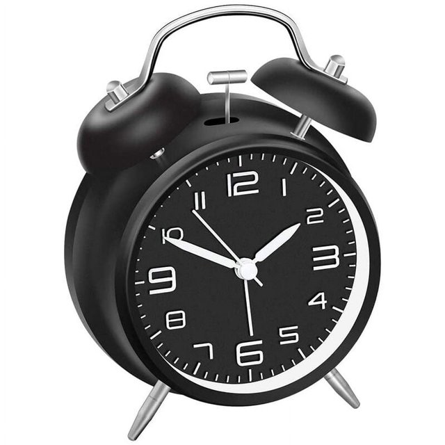 Reloj despertador de doble campana con luz nocturna, esfera grande de 4 pulgadas, Ala analógica de cuarzo