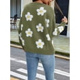 thumbnail image 5 of Women'S Floral Print Cardigan Long Sleeve Open Front Button Down V Neck Knitted Sweaters Green S, 5 of 6