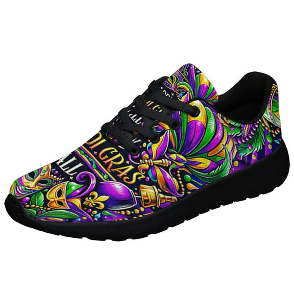 Happy Mardi Gras Y'all Masquerade Beads Shoes Sneakers for Women Men Black Size 3.5