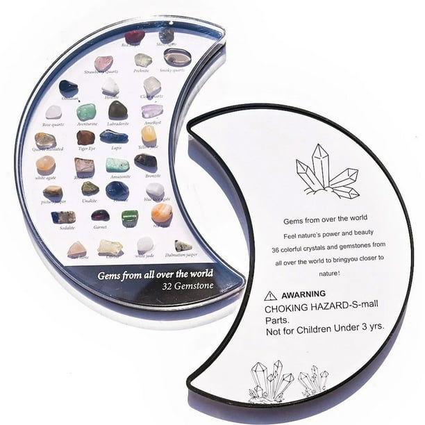 Iheaun 32 Types Natural Crystal Gemstone Moon Shaped Set