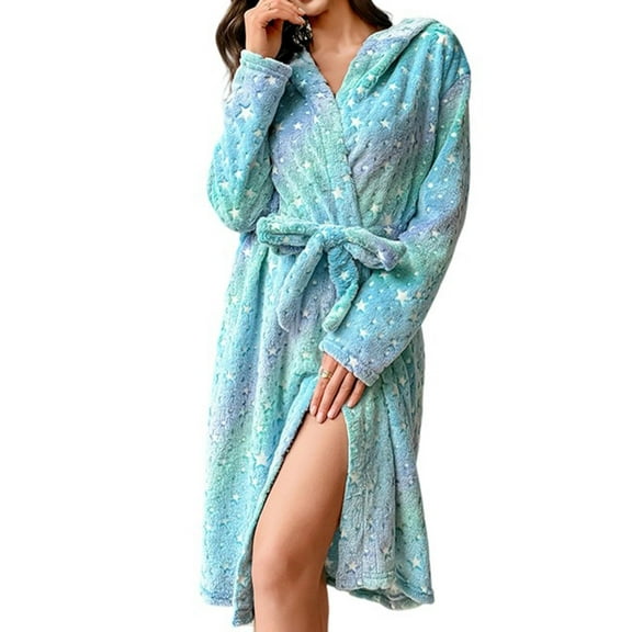 Levmjia Womens Robe Soft Solid Color Plush Home Hooded Printing For Warmth Comfort Bathrobe Spa Hotel Robe Maternity wear
