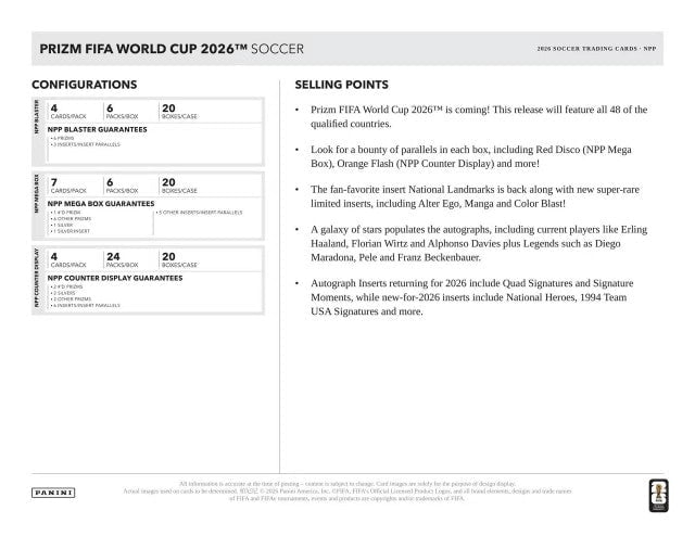 2026 Panini Prizm FIFA World Cup Soccer Hobby Mega Box Cards