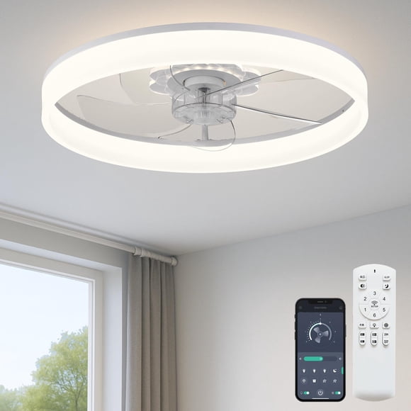 Ventilador de techo Fszdorj de 20" de perfil bajo con luz, control remoto y app