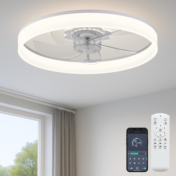 Ventilador de techo Fszdorj de 20" de perfil bajo con luz, control remoto y app