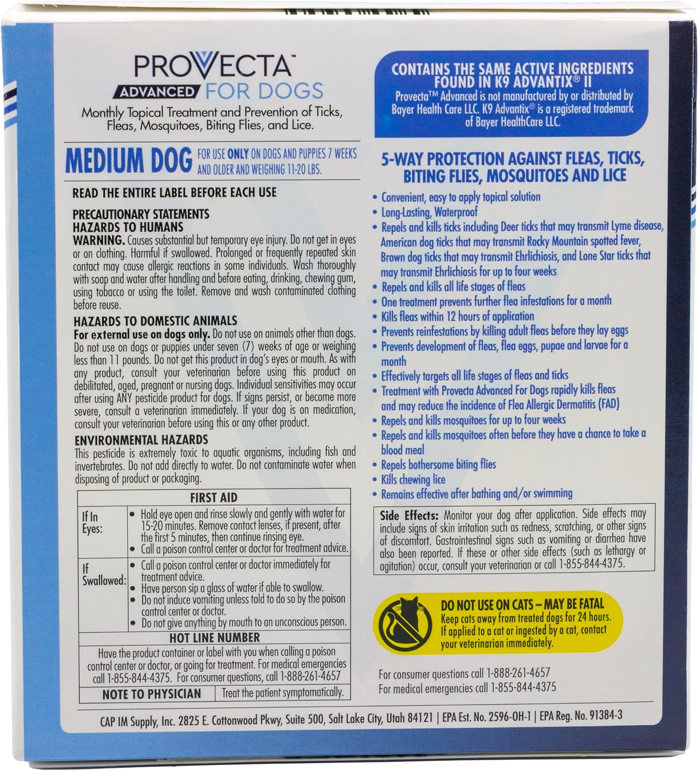 Provecta Advanced Flea Tick Medium Dogs 11–20 lbs 4-Month Topical Application