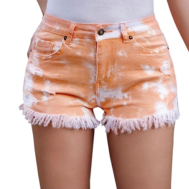 Txlixc Pantalones cortos de denim para mujeres, pantalones cortos de verano con impresión de tinte de corbata Txlixc moda