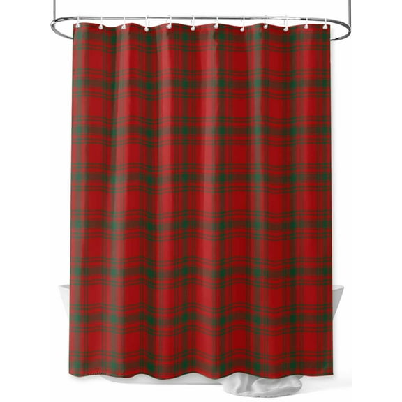 Christmas Classical Shower Curtain Set ,Waterproof Fabric Shower Curtains Red Green Plaid Shower Curtains for Bathroom,Bathroom Decor 36"x78"