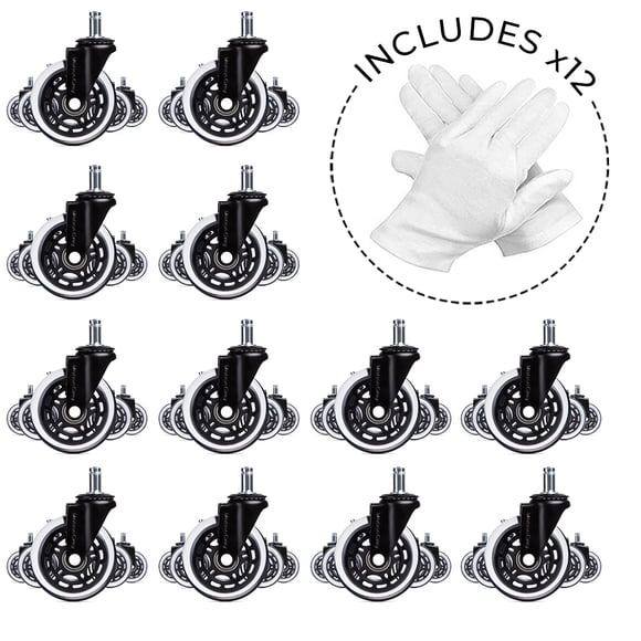 MotionGrey Roulettes de Chaise de Bureau -Lame à Roulettes, Roues Ergonomiques, Support de Chaise de Jeu Pivotant pour Roulement en Toute Sécurité sur Toutes les Surfaces (Lot de 12)